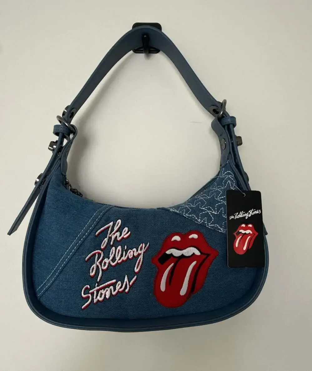 The Rolling Stones Embroidered Denim Mini Hobo Bag